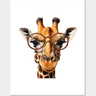 Head giraffe with glasses Posters and Art